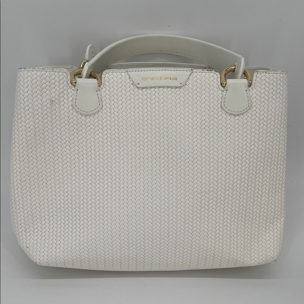 Emporio Armani Elegant Woven White Satchel